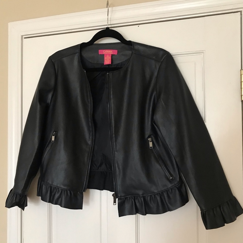 Size 6 Vegan Leather Jacket with ruffle details